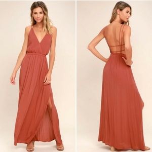 Lulu's Lost in Paradise Rusty Rose Maxi Dress Size Small
